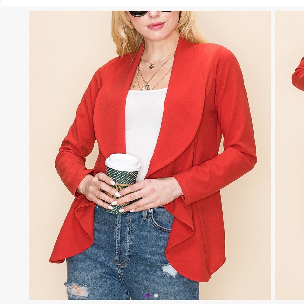 JJ Perfection Rust Cascade Lapel Knit Blazer- small, NWT
